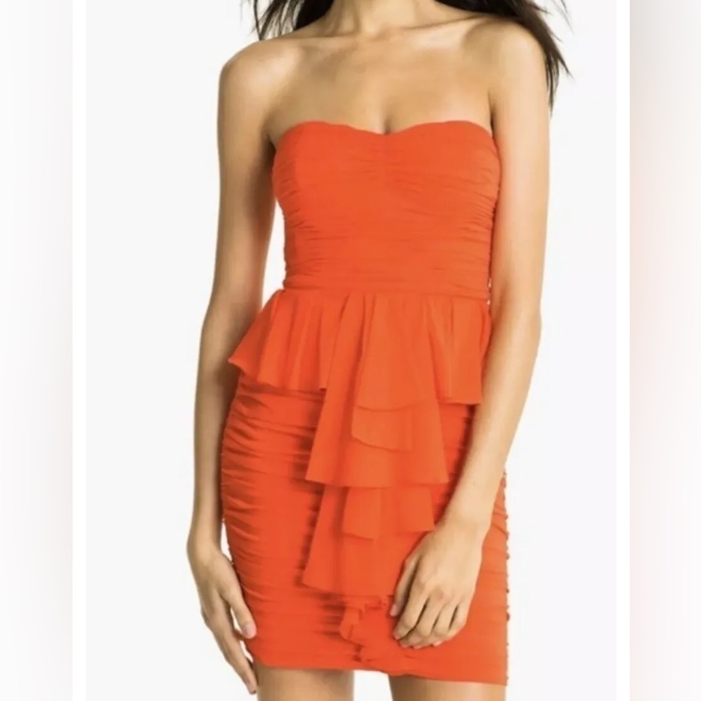NEW jill Stuart ruffle silk strapless mini dress orange size 6